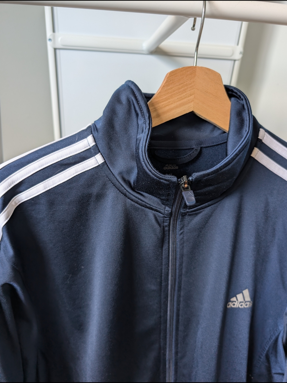 adidas Navy Blue Track Jacket with White Stripes